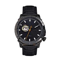 Relógio de couro semiesquelético automático REIGN Bauer preto