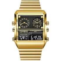 Relógio de Luxo Masculino Dourado Quartz Dual Display Lige Foxbox