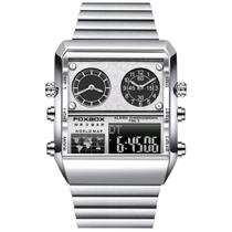 Relógio de Luxo Masculino Prata Quartz Dual Display Lige Foxbox
