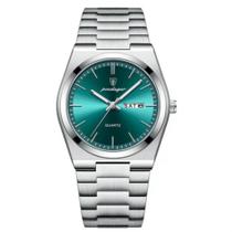 Relógio de luxo Poedagar Blond masculino Original aço inox á prova d água elegante e casual prata com verde