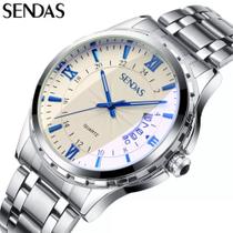 Relógio de luxo Sendas Japonês Fundo Branco Ponteiros em Azul a prova d'água
