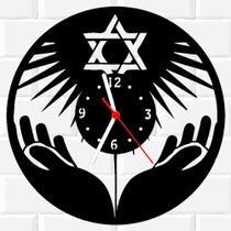 Relógio De Madeira MDF Parede Estrela De Davi Judeu Relógio De Madeira MDF Parede Estrela De Davi Judeu