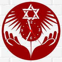 Relógio De Madeira MDF Parede Estrela De Davi Judeu V Relógio De Madeira MDF Parede Estrela De Davi Judeu V