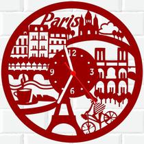 Relógio De Madeira MDF Parede Paris França Turismo 1 V
