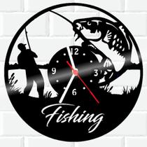 Relógio De Madeira MDF Parede Pesca Pescaria Pescador