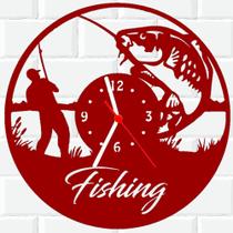 Relógio De Madeira MDF Parede Pesca Pescaria Pescador V