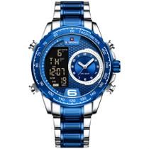 Relógio de masculino em aço inoxidavel luminoso display LCD design esportivo