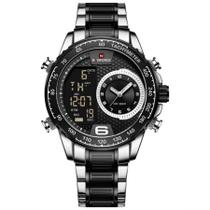 Relógio de masculino em aço inoxidavel luminoso display LCD design esportivo