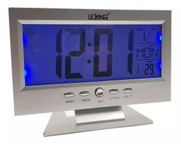 Relógio De Mesa A Pilha Moderno Digital Led Azul Temperatura Le-8107
