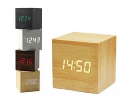 Relógio de Mesa de Madeira Com Led Digital e Despertador - Jiaxi