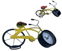 Relógio de Mesa Decorativo Bicicleta Amarelo Ferro Rústico