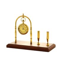 Relógio de mesa decorativo metal/madeira dourado 20x10x17cm - ROYAL