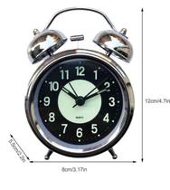 Relógio de Mesa Despertador de Inox Retrô Analógico Brilha no Escuro 8cm x 12cm HM5391