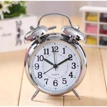 Relogio De Mesa Despertador Retro Vintage Metal Alarme Metal Inox Prateado Clássico Estiloso