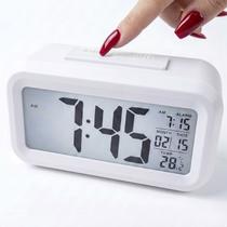Relógio De Mesa Digital Alarme Despertador Função Soneca Data Hora Indicador Temperatura Luz Led Azul Cabeceira