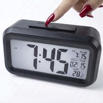 Relógio De Mesa Digital Alarme Despertador Função Soneca Data Hora Indicador Temperatura Luz Led Azul Cabeceira
