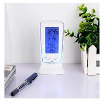 Relógio De Mesa Digital Com Alarme, Termômetro, Calendário e LED Azul