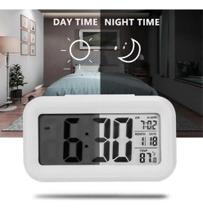 Relógio de Mesa Digital com Sensor de Temperatura - LED HD - Branco