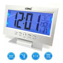 Relógio De Mesa Digital Despertador Temperatura Led Azul