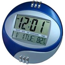 Relógio De Mesa E Parede Digital Data Hora Tempera Azul