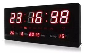 Relógio de mesa e parede digital data temp alarme 42x18cm - Lelong