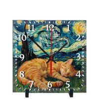 Relógio de mesa gato-van gogh quadro arte decoração enfeite azulejo Relógio de mesa gato-van gogh quadro arte decoração enfeite azulejo