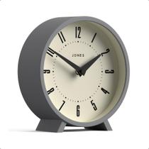 Relógio de Mesa JONES CLOCKS Venus Design Moderno e Redondo Cinza Visual Retrô Estiloso para Prateleira, Mesa, Lareira ou mesa de cabeceira