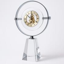 Relógio de Mesa Vitino Crystal Orbit Base de Cristal Aro Cromado Skeleton Luxo