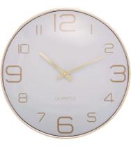 Relógio De Parede 30,5cm Por 4,5cm Quartz De Plástico Chronos Cinza Com Dourado