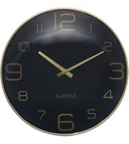 Relógio De Parede 30,5cm Por 4,5cm Quartz De Plástico Chronos Preto Com Dourado