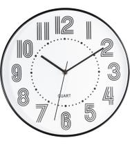 Relógio De Parede 30,5cm Por 4,5cm Quartz De Plástico Preto com Branco