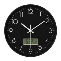 Relógio de Parede 30cm Silencioso com Tela LCD Data Temperatura Design Moderno Relógio de Parede 30cm Silencioso com Tela LCD Data Temperatura Design Moderno