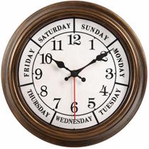 Relógio de parede 45 minutos e 30 cm, calendário retrô do dia da semana, bronze