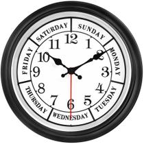 Relógio de parede 45 minutos e 30 cm, calendário retrô do dia da semana, prateado