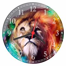 Relógio De Parede Abstrato Animais Leão Colorido