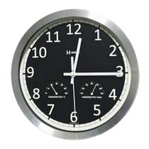Relógio de Parede Alumínio Umidade e Temp 30,5cm Herweg 6723