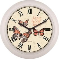 Relógio De Parede Ambiente Ref: 119070-021 Branco Borboletas Relógio De Parede Ambiente Ref: 119070-021 Branco Borboletas