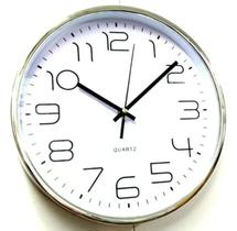 Relógio De Parede Analógico Branco E Prata 30 X 30 Cm