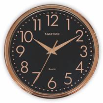 Relógio de Parede Analógico Decorativo 23cm Rose Gold Redondo Moderno Ponteiro Tic Tac Quartz Decoração de Cozinha Sala Quarto Casa ou Escritório - Nativo