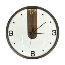 Relógio de Parede Analógico Redondo Moderno Amadeirado 30cm