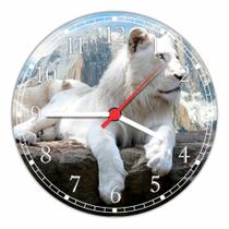 Relógio De Parede Animais Leão Branco Medindo 40 Cm De Diâmetro RC043