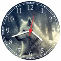 Relógio De Parede Animais Lobo Branco Das Neves Tamanho 40 Cm De Diâmetro RC007