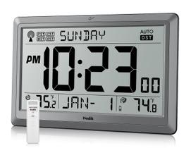 Relógio de parede Atomic HODIK com LCD de temperatura de 10,5 polegadas de prata