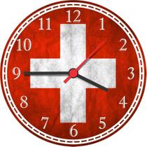 Relógio De Parede Bandeira Da Suíça Quarto Salas Tamanho Grande 50 Cm Quartz G01
