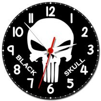Relógio de Parede Caveira Preta Black Skull Decoração Relógio de Parede Caveira Preta Black Skull Decoração