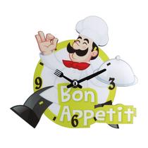 Relógio de parede Chef Figure MDF de 8 polegadas com design Bon Appetit Relógio de parede Chef Figure MDF de 8 polegadas com design Bon Appetit