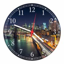 Relógio De Parede Cidade Nova York Ponte Do Brooklyn Estados Unidos Paisagem Decoração 40 Cm RC015