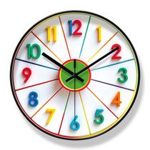 Relógio de parede colorido para crianças 30x30cm de plástico com espelho de vidro
