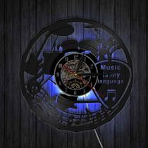 Relógio de parede com disco de vinil musical - Relógio de parede com luz LED com nota musical - Relógio de vinil - Decoração de parede da sala de estar - Presentes exclusivos para amantes da música