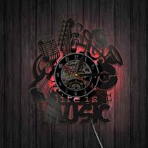 Relógio de parede com disco de vinil musical - Relógio de parede com luz LED de música - Relógio de vinil - Decoração de parede da sala de estar - Presentes exclusivos para amantes da música